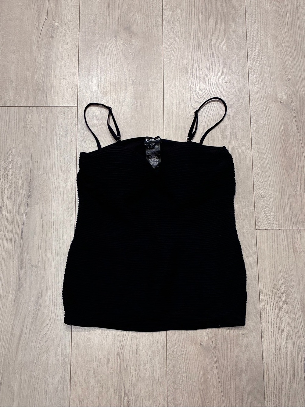 bebe Black Ribbed Bustier Cami with Adjustable Spaghetti Straps